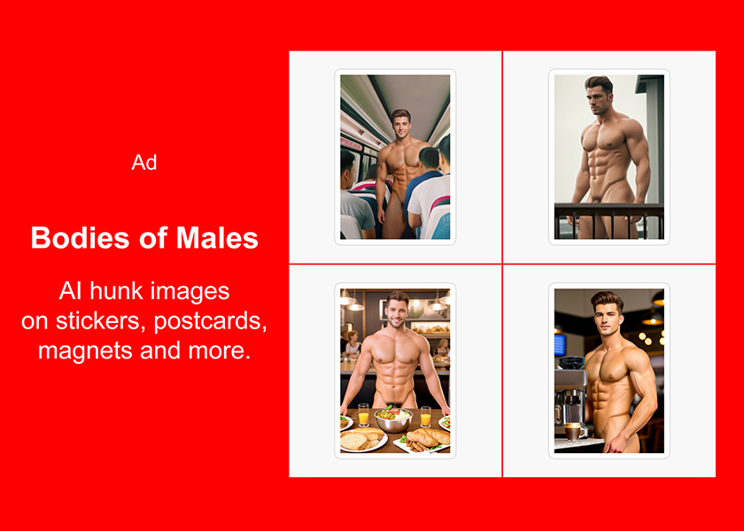 AI hunk images on stickers, postcards, magnets and more. Muscular men. Hot hunks. Sexy men.